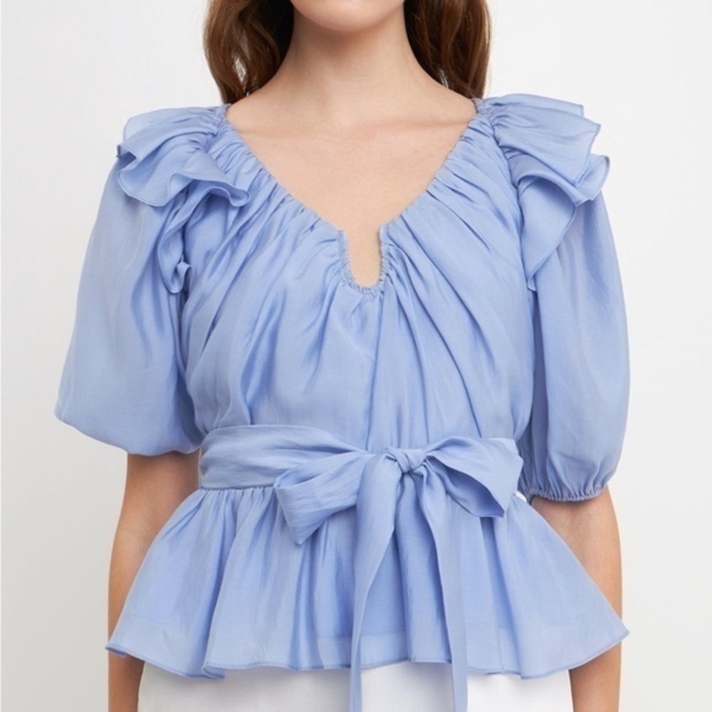 Endless Rose PUFF SLEEVE PEPLUM TOP Medium